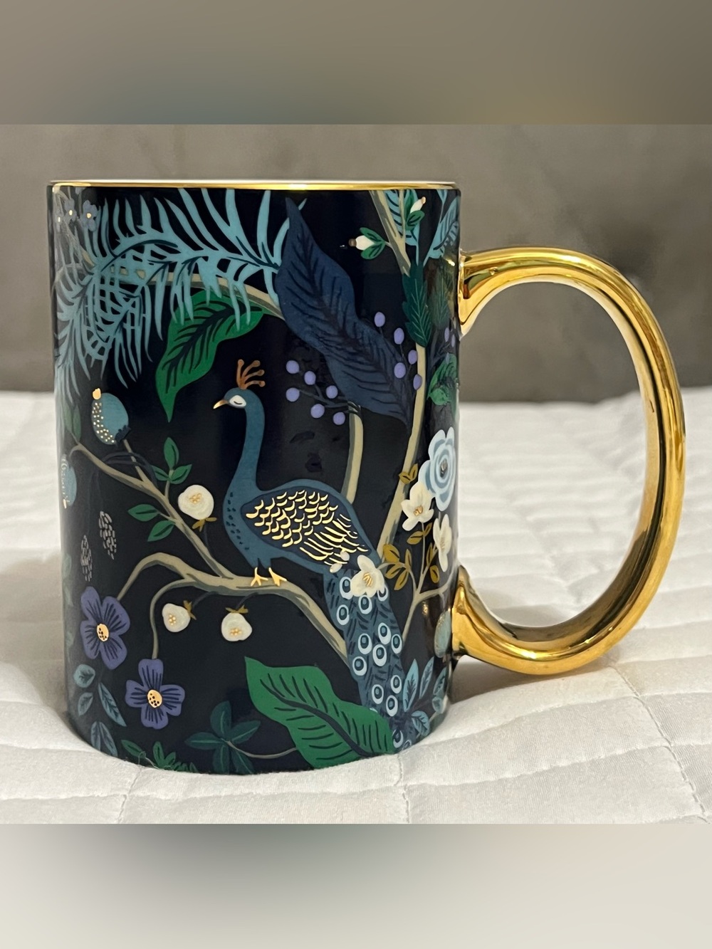Rifle Paper Co. Peacock Mug With Gold Color Accents